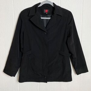 Gallery Womens Jacket Black‎ XS Button Zipper Adjustable Waist Flattering Coat